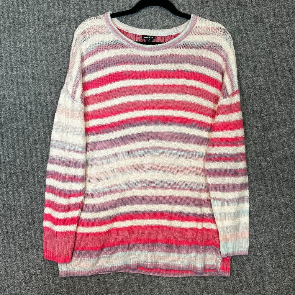 Torrid Sweater Womens 0‎ XL Pink Striped Crewneck Knit Pullover Plus Size